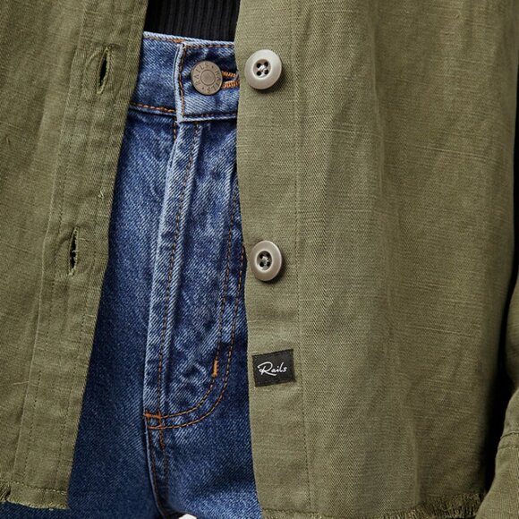 Rails Women’s Loren Linen Shirt Jacket Shacket Military Olive Green Medium, - Picture 7 of 9